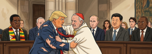 TRUMP AND POPE ‘FIGHT’ IN VIRAL CARTOON: ED AND RAMAPHOSA LOOK ON