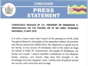 President Mnangagwa Mourns the Passing of Opposition Leader Linda Masarira